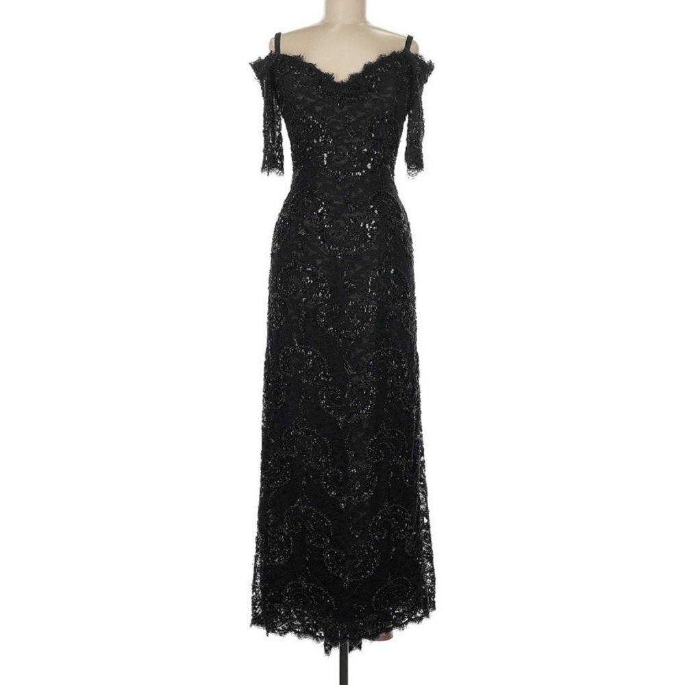 Yoly Munoz Couture‎ Black Illusion Beaded Lace Off The Shoulder Gown Size 8